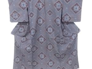 大正ロマン　菱に華紋模様織出し単衣着物